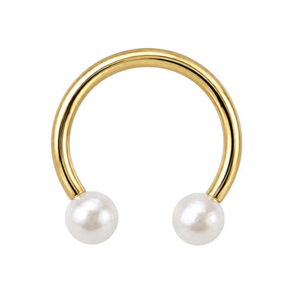 Surgical Steel 16 Gauge Horseshoe Circular Barbell & White Pearl Ball
