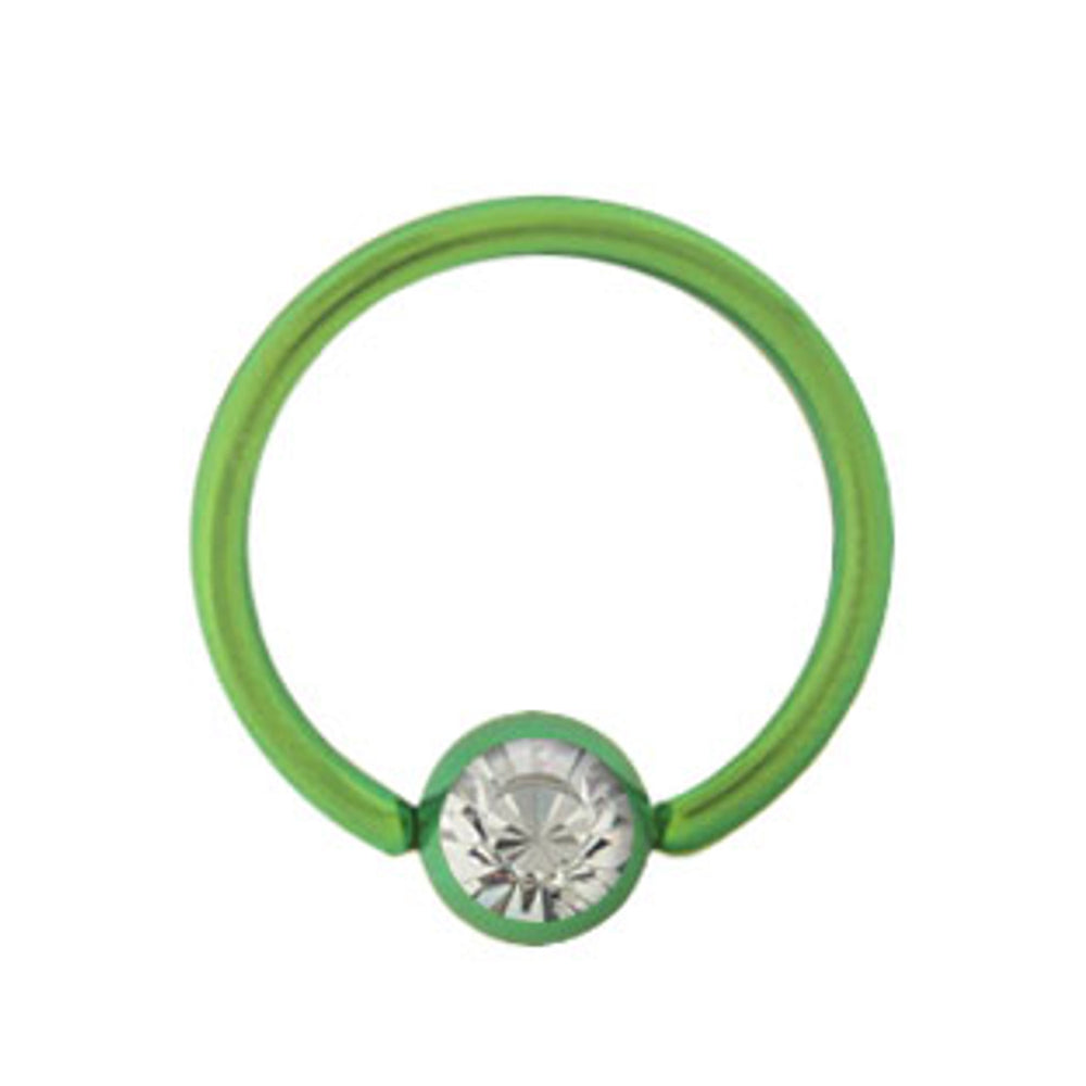Surgical Steel 14 to 18 Gauge Green Captive Bead Ring with CZ