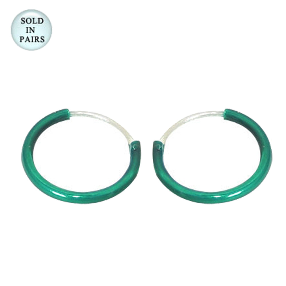 .925 Sterling Silver 20 Gauge Green PVD Hoop Earring 12mm