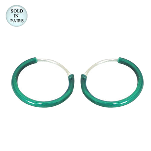.925 Sterling Silver 20 Gauge Green PVD Hoop Earring 12mm