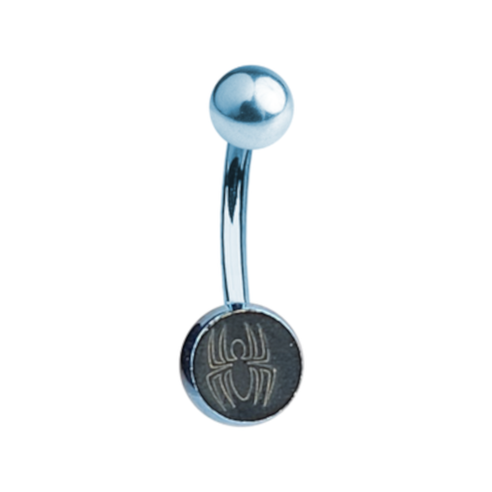Titanium 14 Gauge Belly Ring with Etched Engraved Spider - photo 6