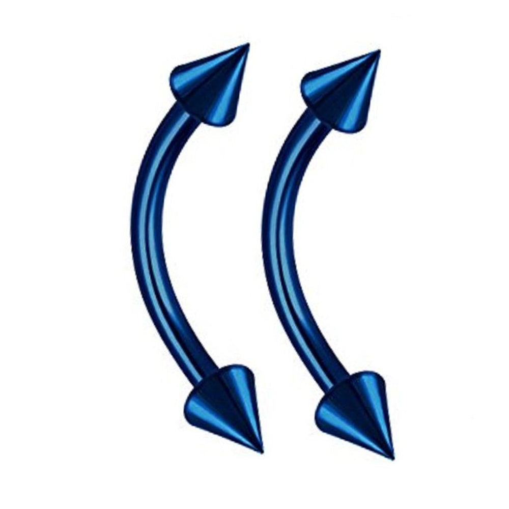 Surgical Steel 16 Gauge Curved Barbell Blue Spike End - Pair