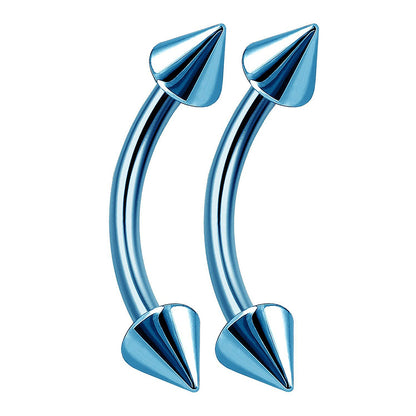Surgical Steel PVD Neon Blue Spike End Curved Barbells 16G 8mm - Pair