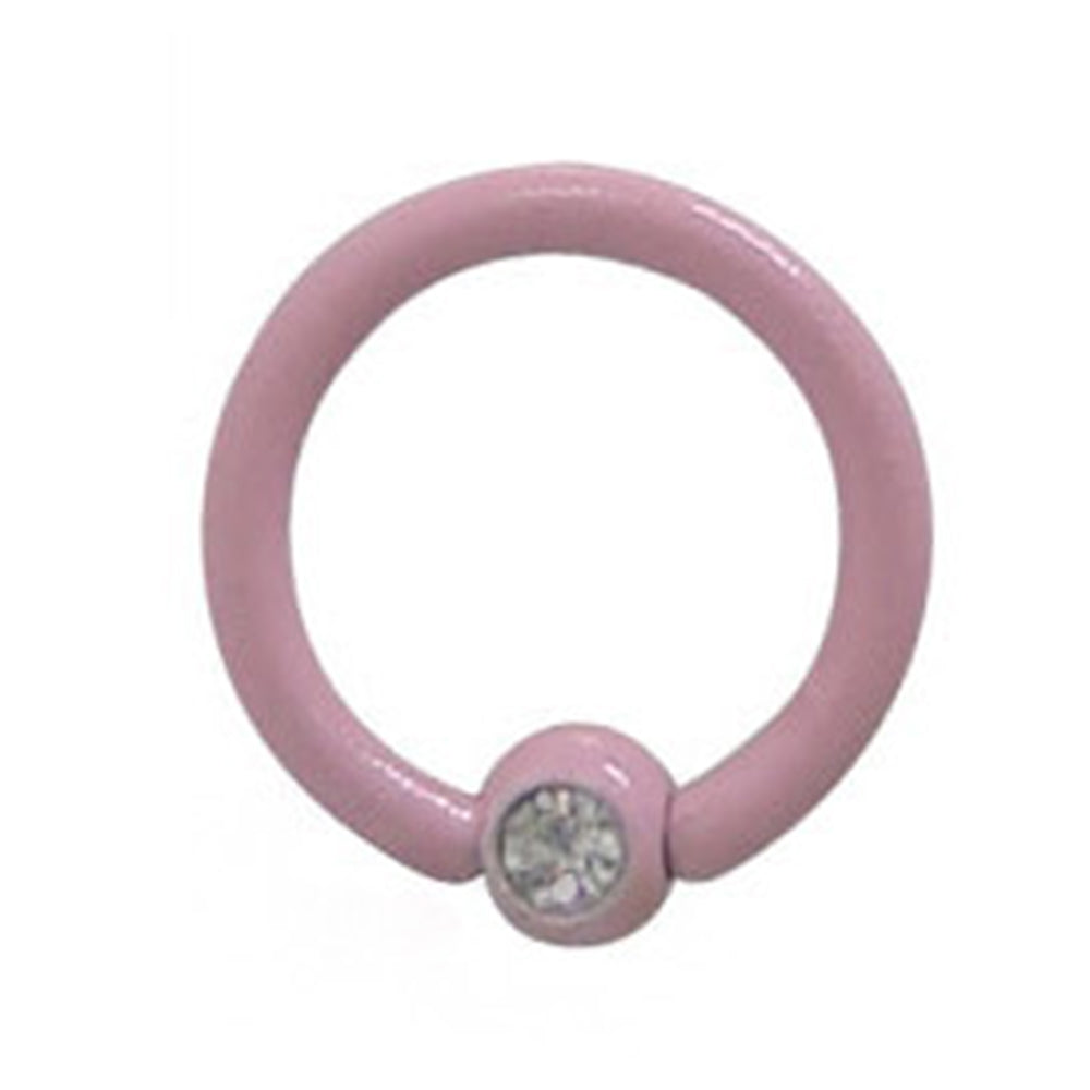 Surgical Steel 16 Gauge Pink Captive Bead Ring with Bezel CZ