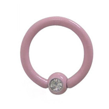 Surgical Steel 16 Gauge Pink Captive Bead Ring with Bezel CZ