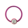 Surgical Steel 14 to 18 Gauge Pink Captive Bead Ring with CZ