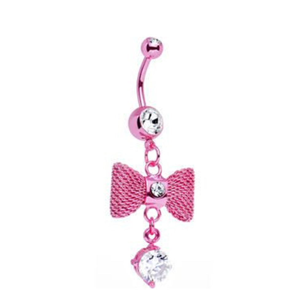 Surgical Steel 14 Gauge Belly Ring with CZ Dangle Bow - photo 5