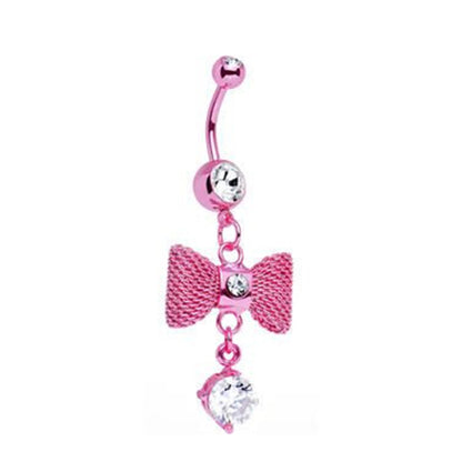 Surgical Steel 14 Gauge Belly Ring with CZ Dangle Bow - photo 5