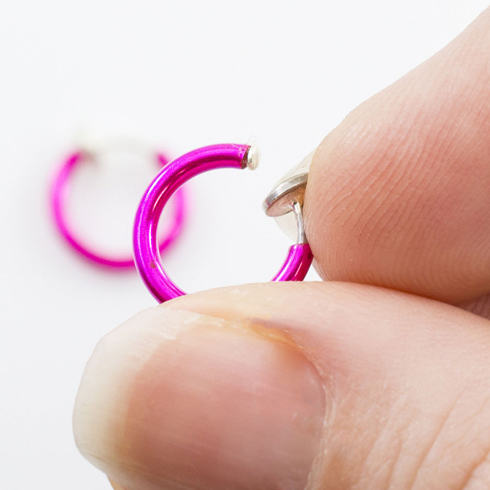 Surgical Steel Pink Spring Loaded Fake Clip On Hoop Ring - Pair - photo 2