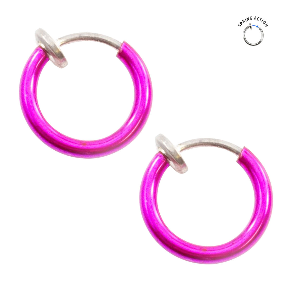 Surgical Steel Pink Spring Loaded Fake Clip On Hoop Ring - Pair