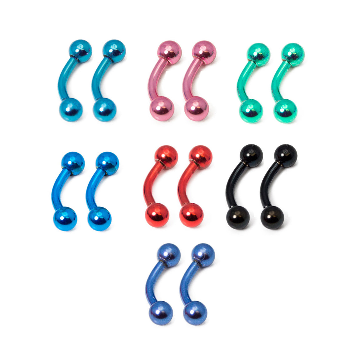 Surgical Steel 16 Gauge Curved Barbell with PVD Ball Ends - Pair
