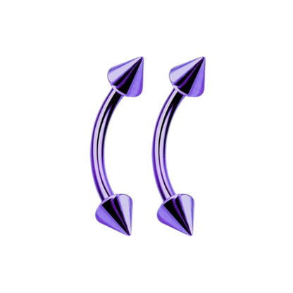 Surgical Steel Purple PVD Curved Barbell 16G 8mm with Spike End - Pair