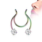 Surgical Steel Horseshoe CZ Fake Clip On Ring