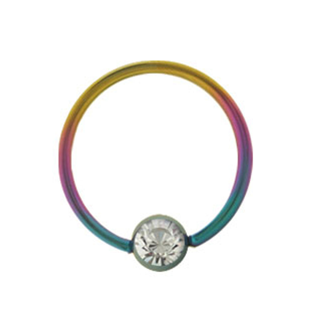 Surgical Steel 14 to 18 Gauge Rainbow Captive Bead Ring with CZ
