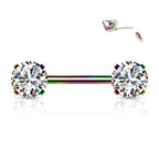Surgical Steel 14 Gauge Threadless Nipple Barbell with Prong CZ - Pair - photo 13