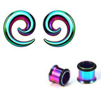 Surgical Steel 12 to 0 Gauge Spiral Taper Ear Tunnels - 2 Pairs