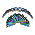 Rainbow PVD Surgical Steel 14 to 00 Gauge Tapers & Tunnels - 36 Pack