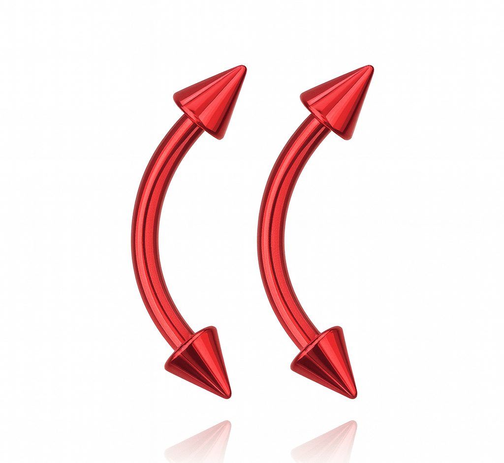 Surgical Steel Red PVD Curved Barbell 16G 8mm with Spike End - Pair