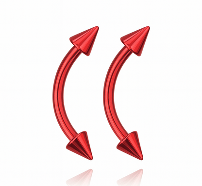 Surgical Steel Red PVD Curved Barbell 16G 8mm with Spike End - Pair
