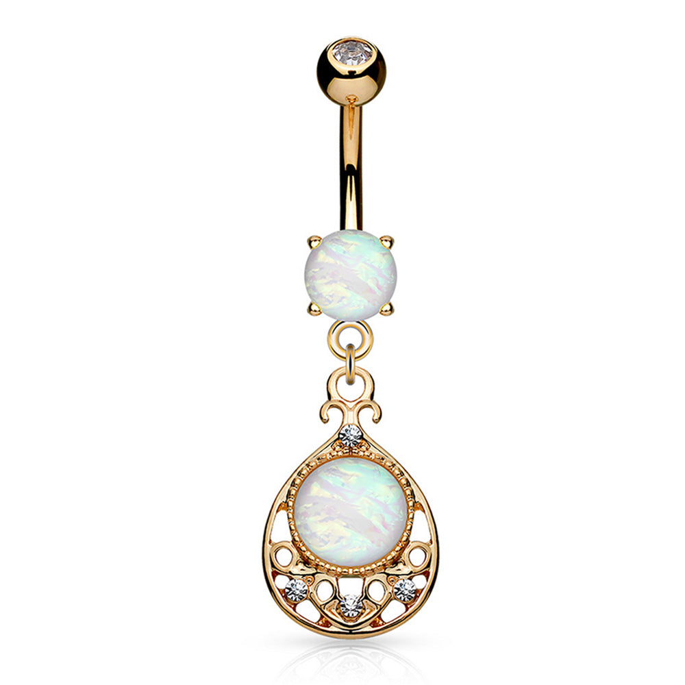 Surgical Steel 14 Gauge Belly Ring with Filigree Opal - photo 4