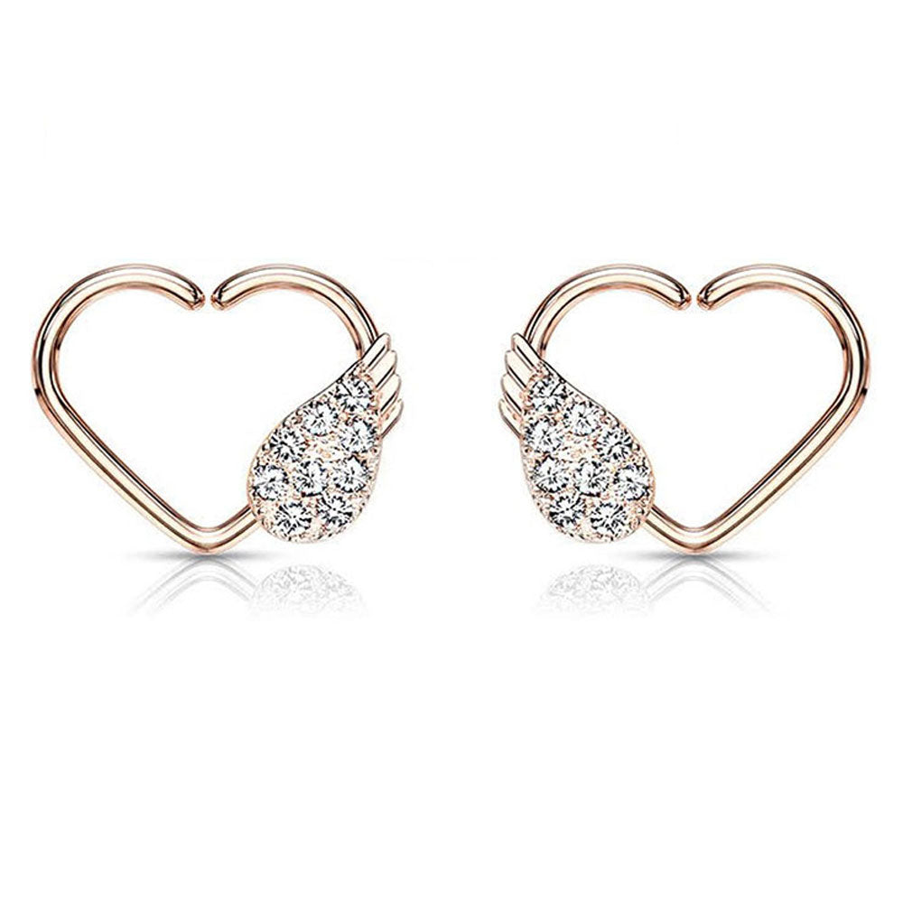 Surgical Steel 16 Gauge CZ Angel Wing Heart Bendable Hoop Ring - photo 7