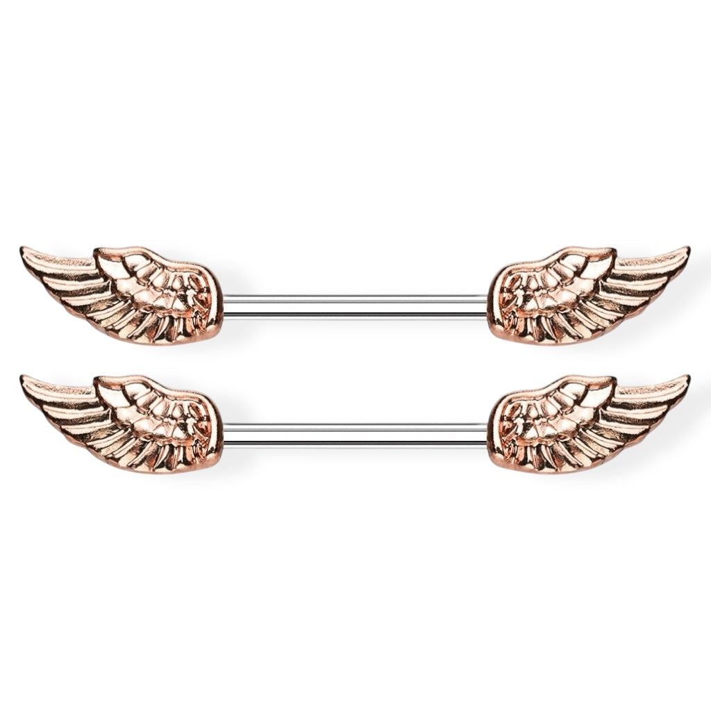 Surgical Steel 14 Gauge Angel Wings Nipple Barbell - Pair