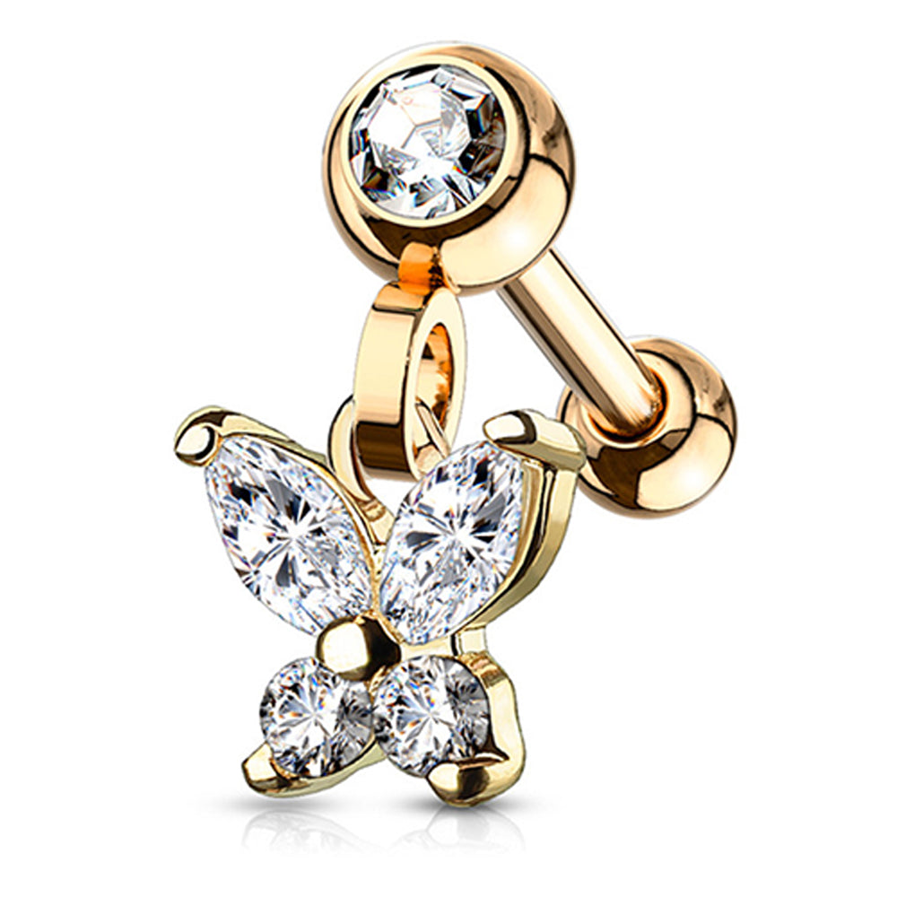 Surgical Steel 16 Gauge Tragus Barbell with CZ Butterfly Dangle - photo 4
