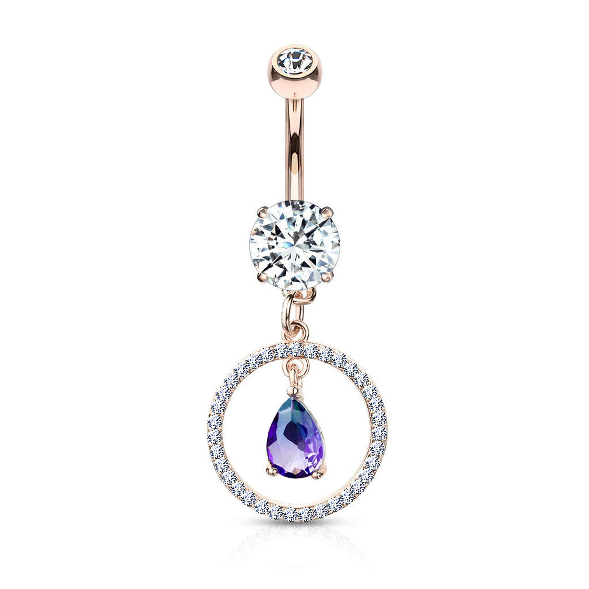 Surgical Steel 14 Gauge Belly Ring with Paved CZ Teardrop Dangle - photo 7