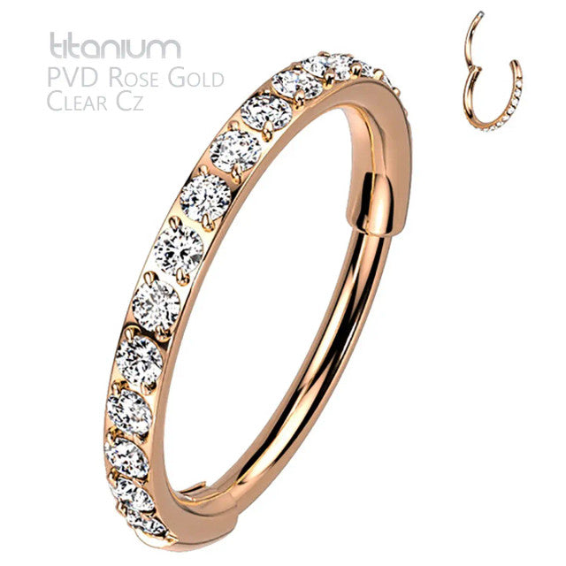 Titanium 20 Gauge Hinged Nose Ring CZ Hoop with Paved Clicker - photo 6