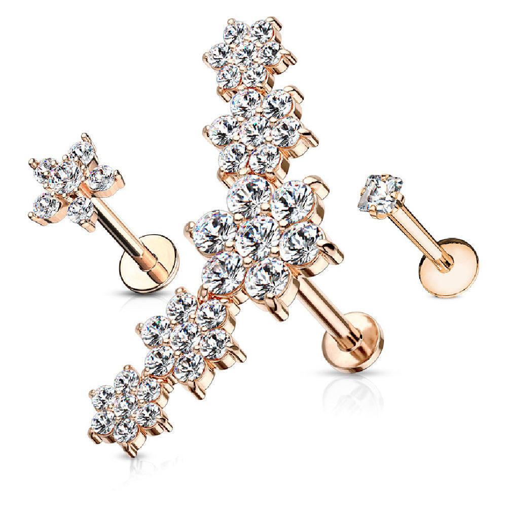 Surgical Steel Cluster Flower CZ Labret Studs 16G 8mm - 3 Pack - photo 8