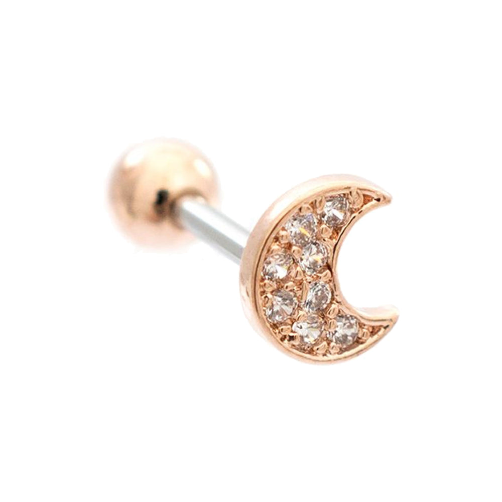 Surgical Steel 16 Gauge Tragus Barbell with CZ Crescent Moon Top - photo 5