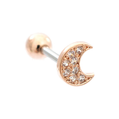 Surgical Steel 16 Gauge Tragus Barbell with CZ Crescent Moon Top - photo 5