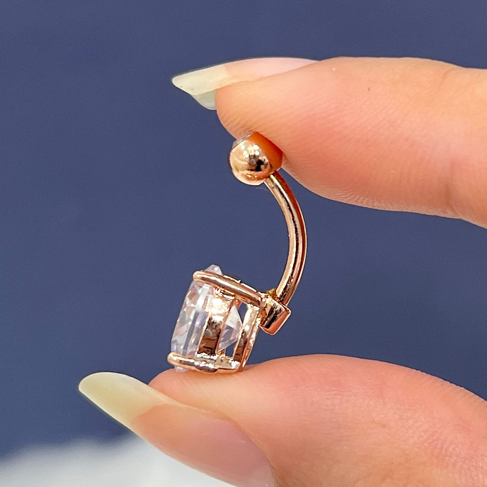 Rose Gold PVD Surgical Steel 14 Gauge Belly Ring with Large CZ - photo 4