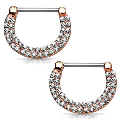 Surgical Steel Nipple Clicker Rings with Double Paved CZ - Pair - photo 5