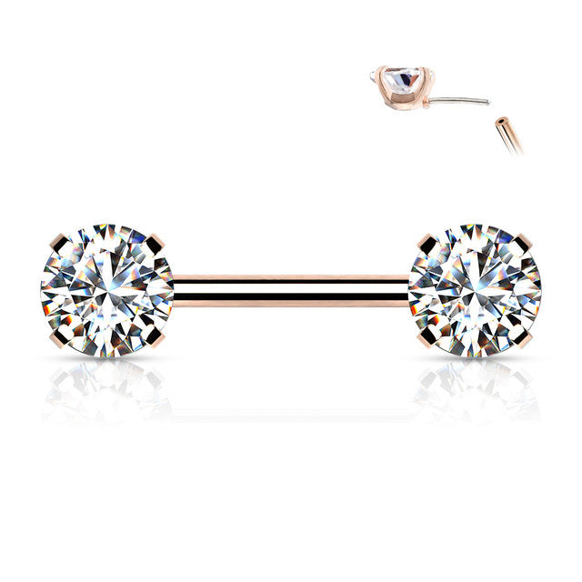 Surgical Steel 14 Gauge Threadless Nipple Barbell with Prong CZ - Pair - photo 14