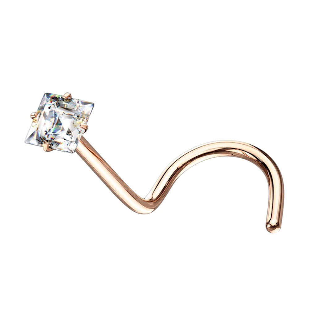 Surgical Steel 20 Gauge Corkscrew Nose Stud with Square CZ Top - photo 8