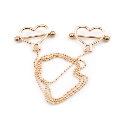 Surgical Steel 14 Gauge Nipple Barbells with Heart Dangle Chain - Pair - photo 7