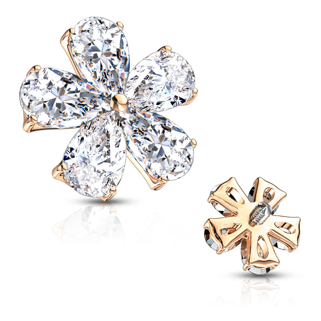 Surgical Steel Prong Set Five Pear CZ Flower Dermal Top