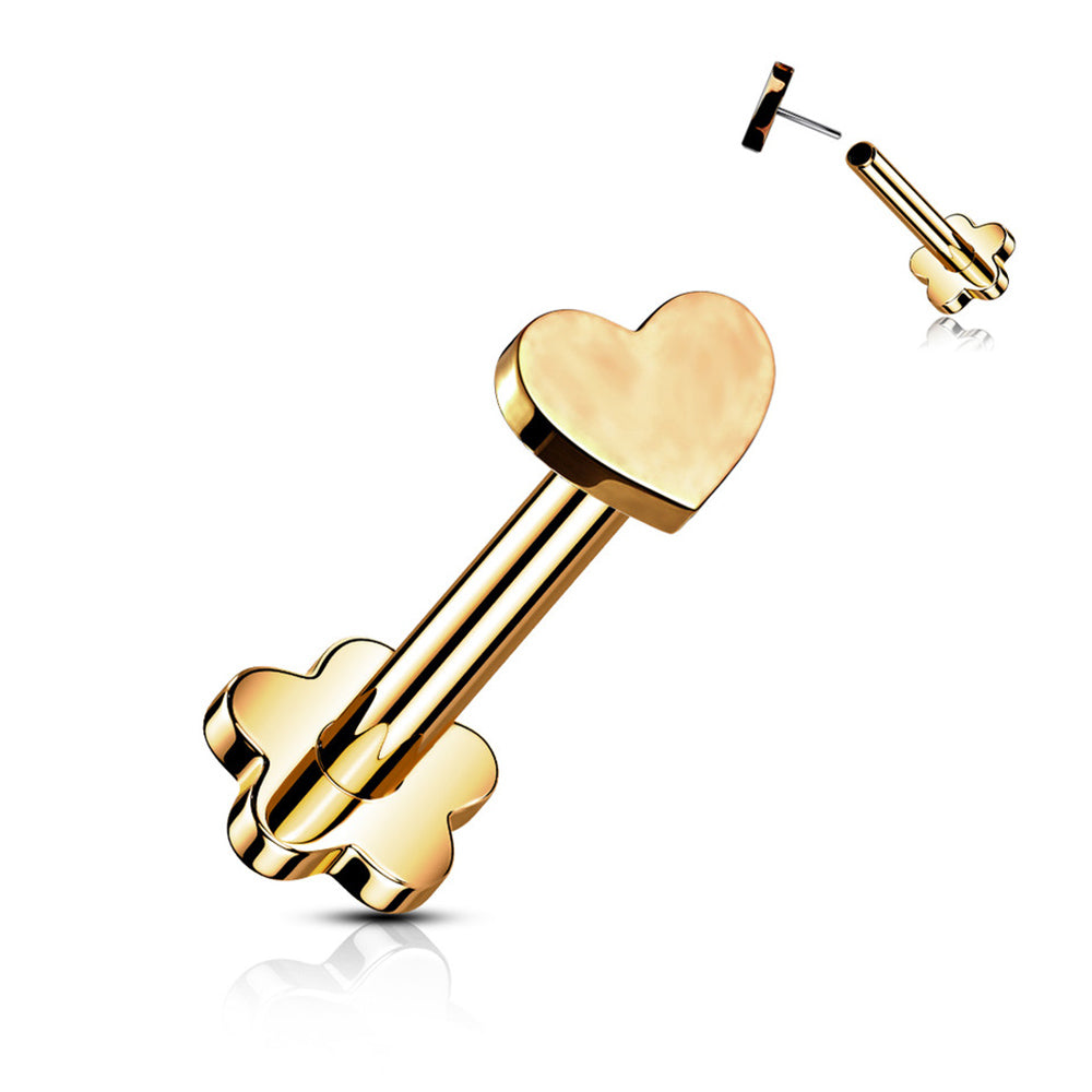 Titanium 16 Gauge Labret Stud Flat Heart Flatback Threadless - photo 5