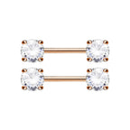 Surgical Steel 14 Gauge Crystal CZ Nipple Barbell - Pair