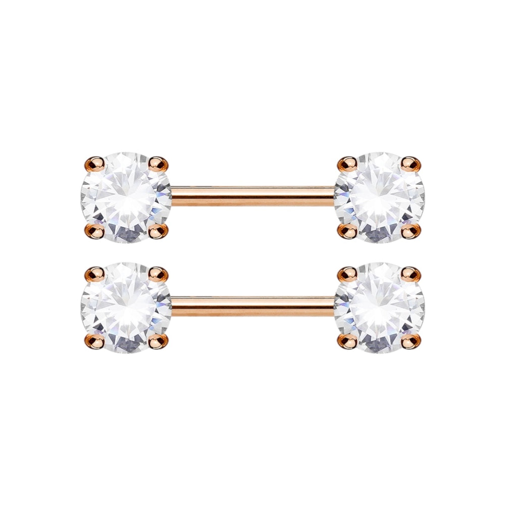 Surgical Steel 14 Gauge Crystal CZ Nipple Barbell - Pair