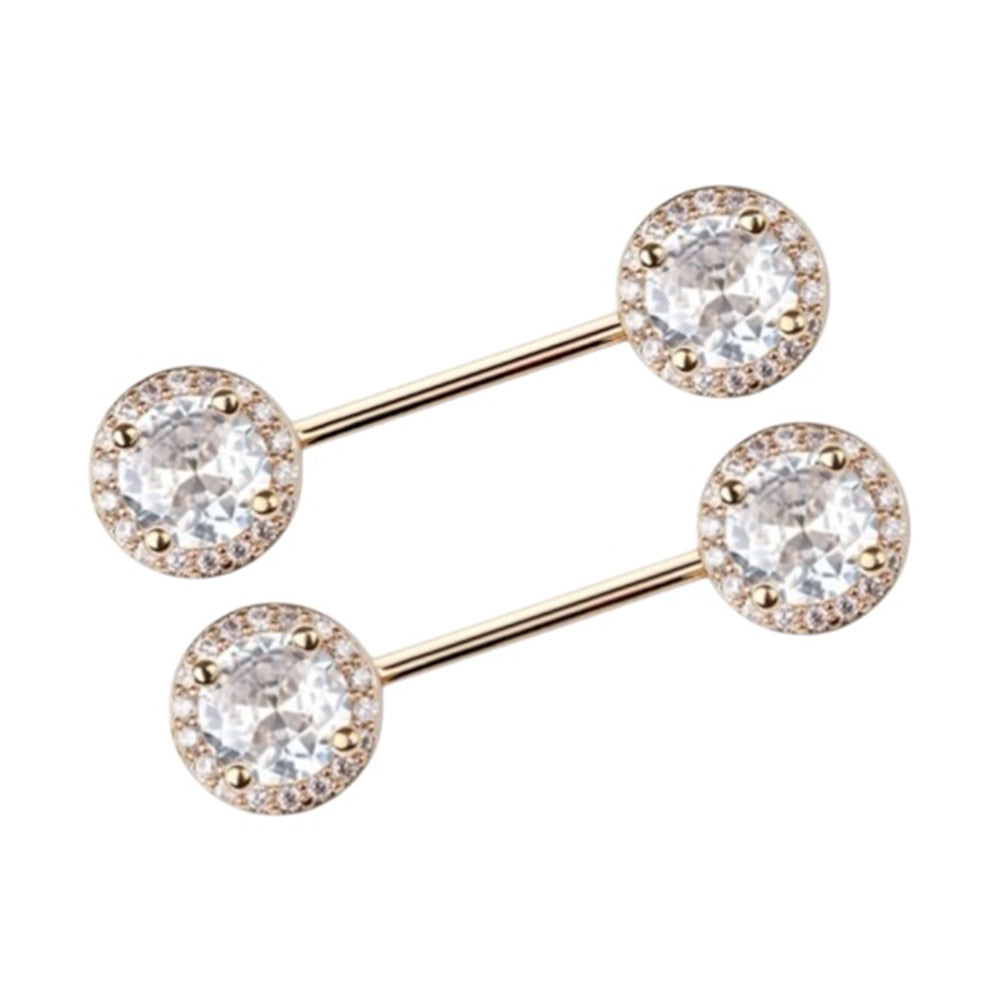 Surgical Steel 14 Gauge Nipple Barbells with Halo Frame CZ - Pair - photo 5