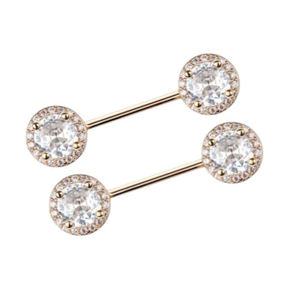 Surgical Steel 14 Gauge Nipple Barbells with Halo Frame CZ - Pair - photo 5