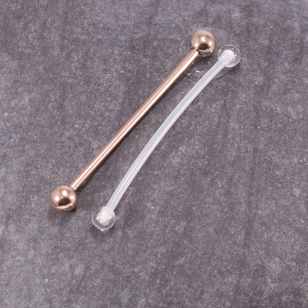 Surgical Steel 14 Gauge Industrial Barbell 38mm with Retainer - Pair