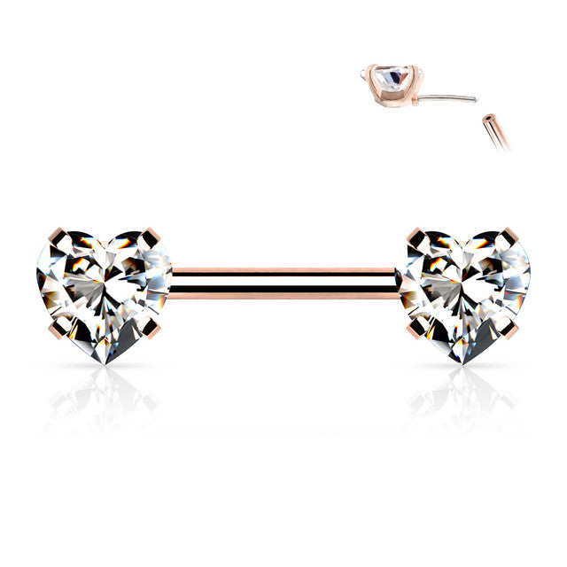 Surgical Steel Threadless Nipple Barbell 14G 12mm with Heart CZ - Pair - photo 10
