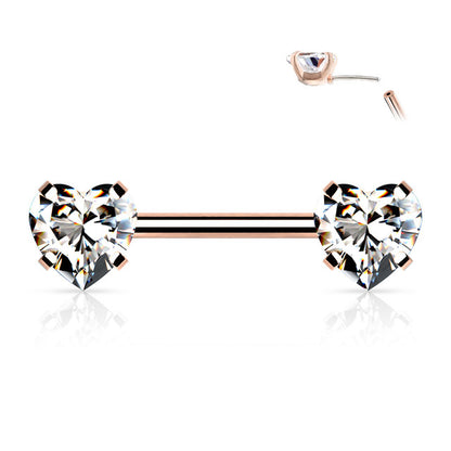 Surgical Steel Threadless Nipple Barbell 14G 12mm with Heart CZ - Pair - photo 10