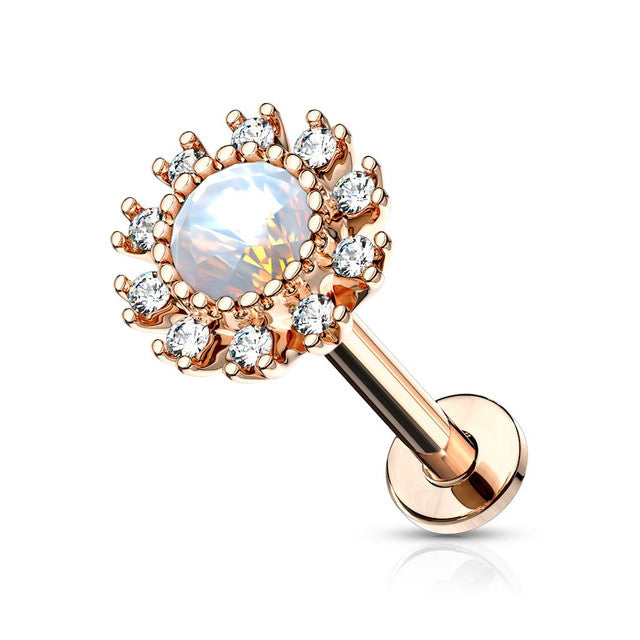 Surgical Steel 16 Gauge Labret Stud with Paved CZ Flower Opal - photo 3
