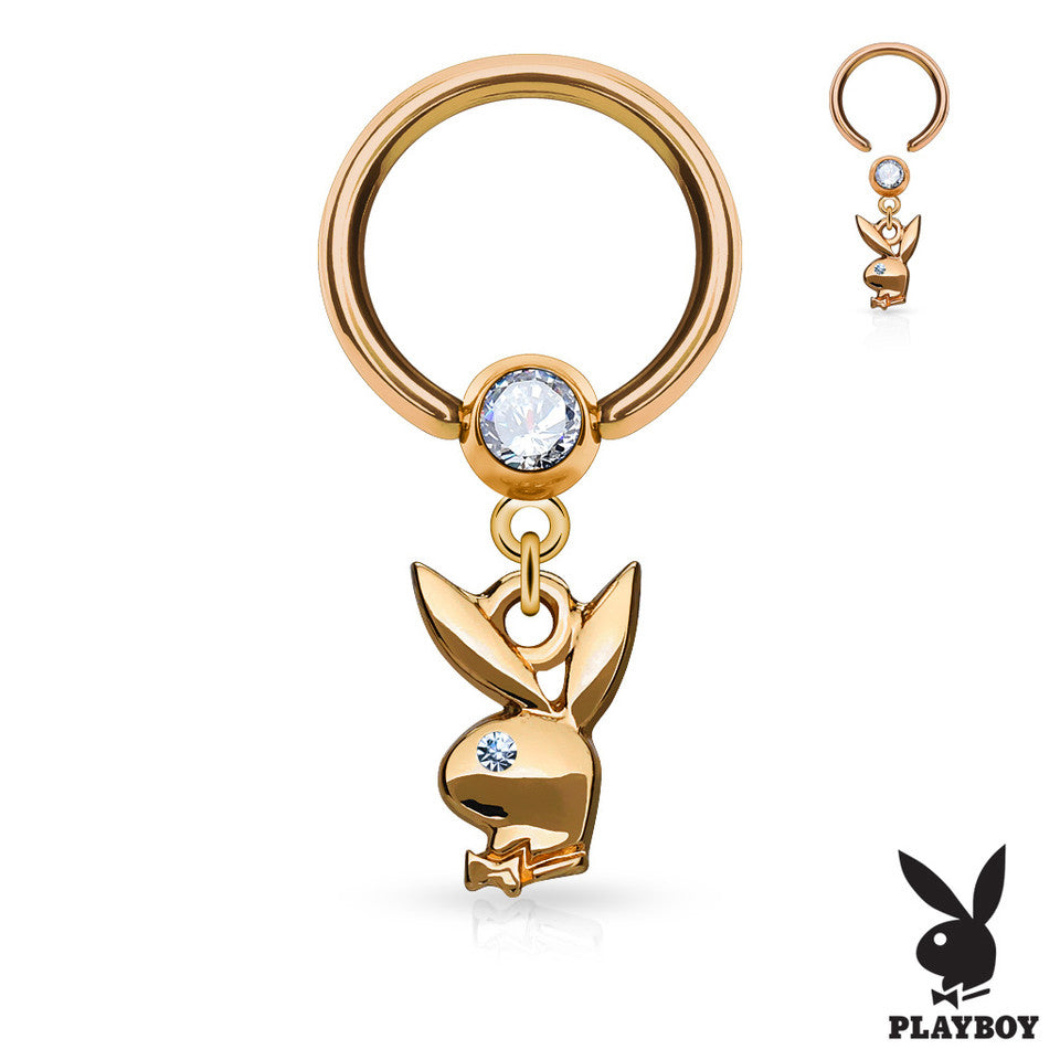 Surgical Steel 16 Gauge Captive Bead Ring with Playboy Dangle CZ - photo 5