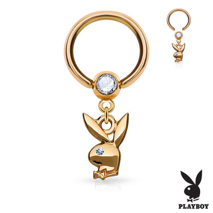 Surgical Steel 16 Gauge Captive Bead Ring with Playboy Dangle CZ - photo 5