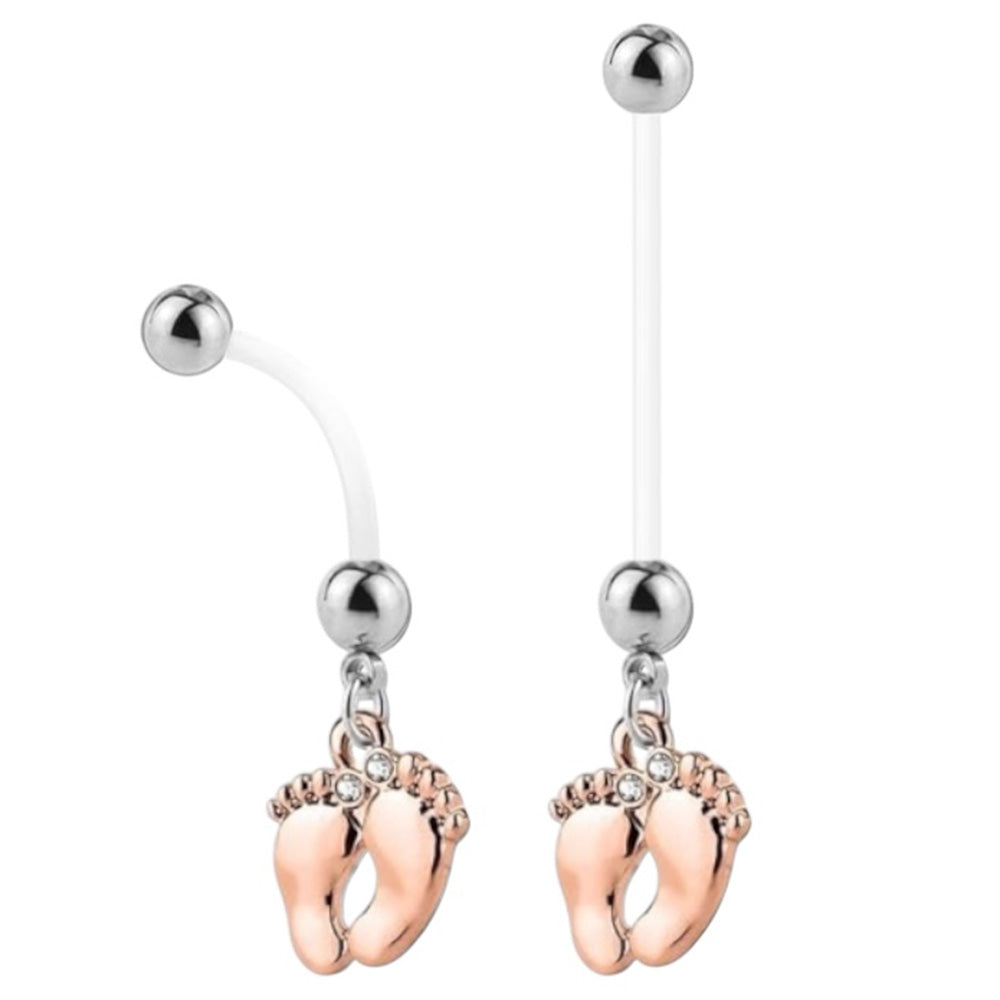Acrylic 14 Gauge Pregnancy Belly Ring with CZ Baby Feet - photo 2